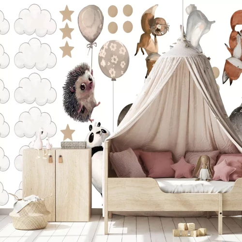 Sticker Waldtiere mit Ballons Wolken und Sternen