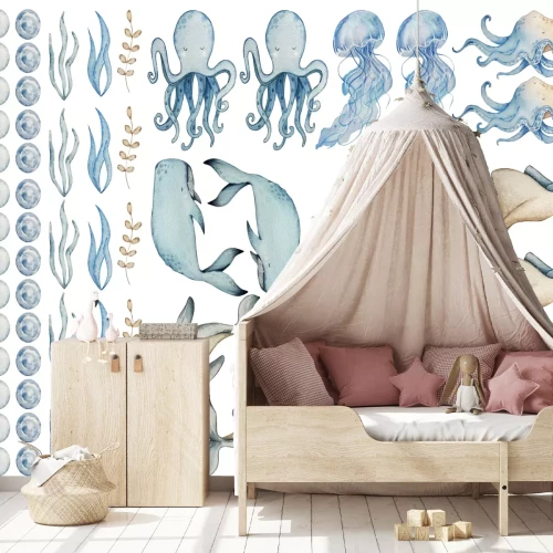 Sticker Meeres Tiere Wale Oktopusse Quallen