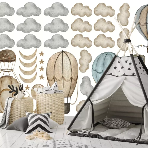 Sticker Ballons zwischen Wolken Sternen und Monden