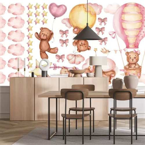 Sticker Rosa Bären Wolken Ballons und Schleifen