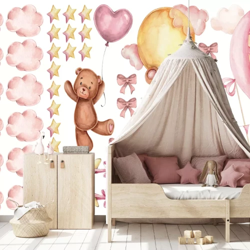 Sticker Rosa Bären Wolken Ballons und Schleifen