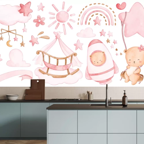 Sticker Boho-Komposition mit Bären und Wolken