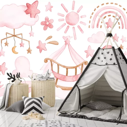 Sticker Boho-Komposition mit Bären und Wolken