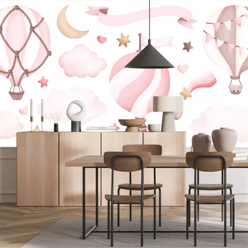 Sticker Rosa Ballons Sterne und Wolken