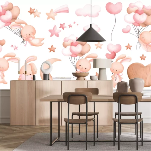 Sticker Kaninchen Ballons Herzen und Sterne