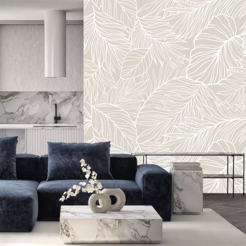 Sticker Pflanzenmotiv tropische Blätter auf hellbeigem Hintergrund