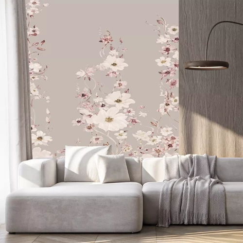 Sticker Rosa und weiße Blumen auf hellem Hintergrund