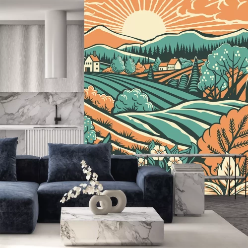 Sticker Sonnenuntergang über einer Wiese