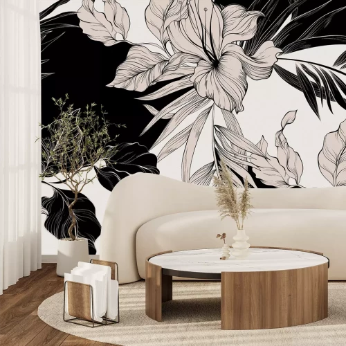 Sticker Schwarz-weiße Blumen und Blätter