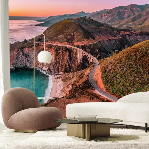 Sticker Landschaft mit Blick auf eine Brücke am Highway California State Route 1