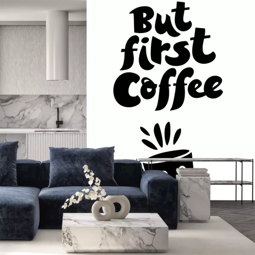 Sticker Kaffeetasse und Typografie But first Coffee