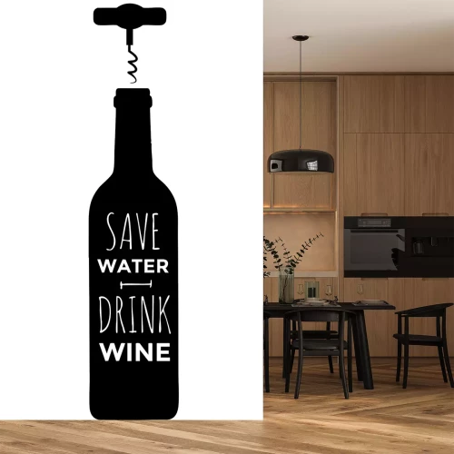 Sticker Weinflasche und Korkenzieher mit Text