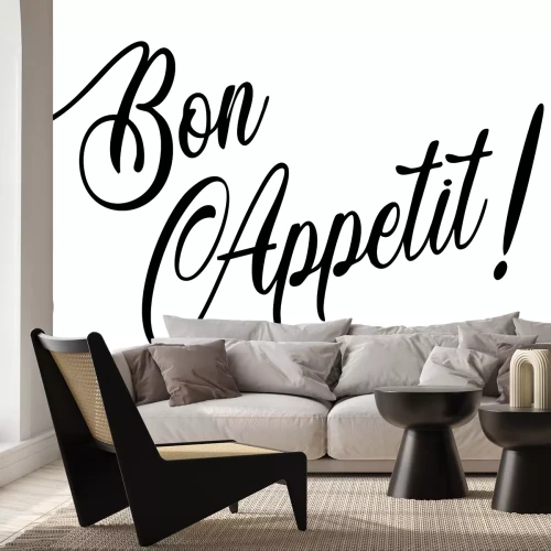 Sticker Schriftzug Bon Appétit auf weißem Hintergrund