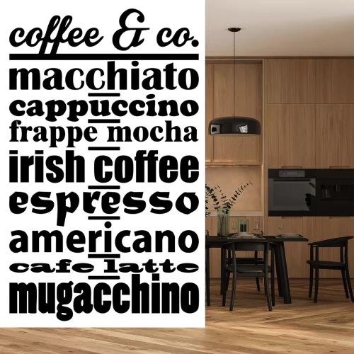 Sticker Typografie über Kaffee auf weißem Hintergrund