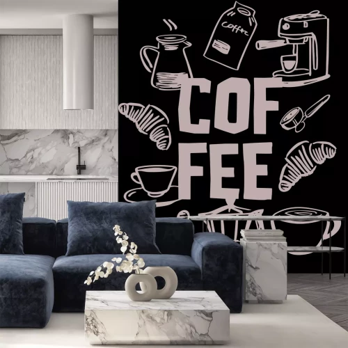 Sticker Schwarzer Schriftzug Kaffee zwischen Icons
