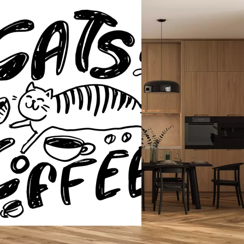 Sticker Illustration mit dem Schriftzug CATS & COFFEE