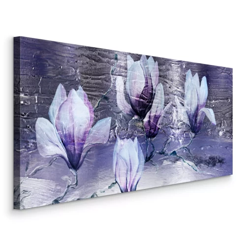 Bild Malerische, violette Magnolien auf strukturiertem Hintergrund