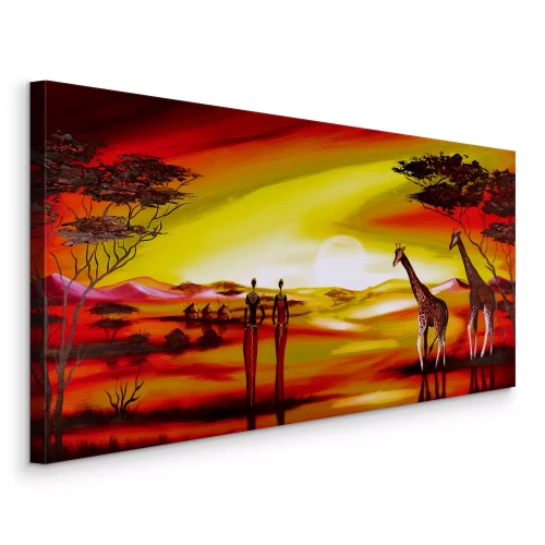 Bild Menschen und Giraffen in der afrikanischen Savanne