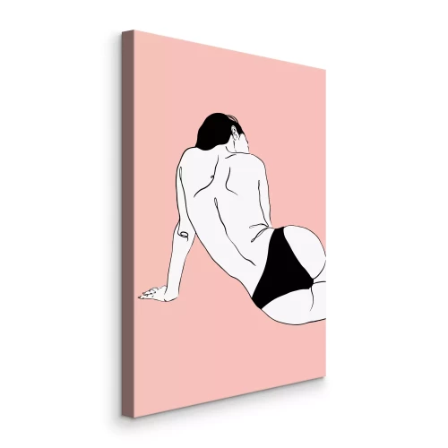 Bild Eine minimalistische Illustration einer weiblichen Silhouette auf rosa Hintergrund.