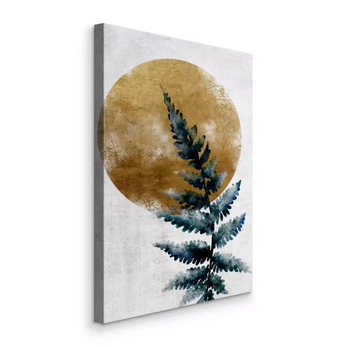 Bild Aquarellillustration eines Farns und eines goldenen Kreises