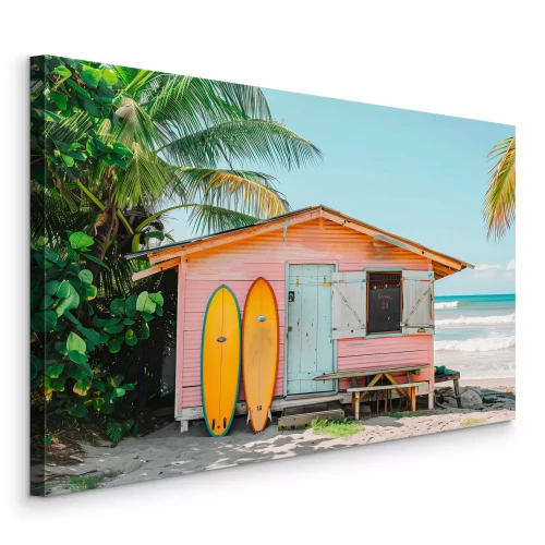 Bild Tropisches Ferienhaus mit Palmen und dem Meer im Hintergrund