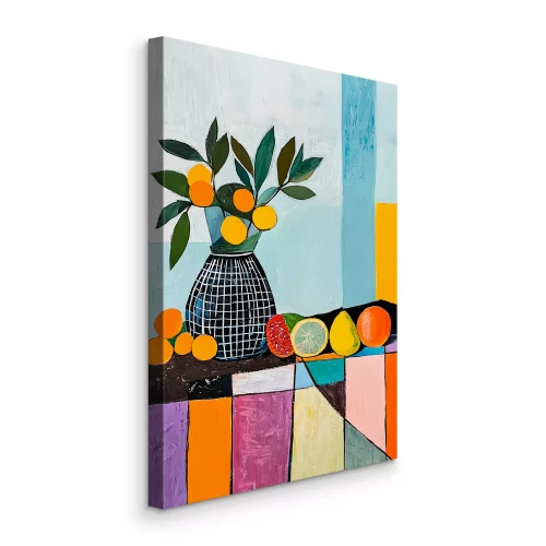 Bild Stillleben und Früchte vor farbenfrohem Hintergrund