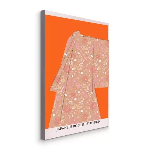 Bild Kimono mit japanischem Blumenmuster auf orangefarbenem Hintergrund