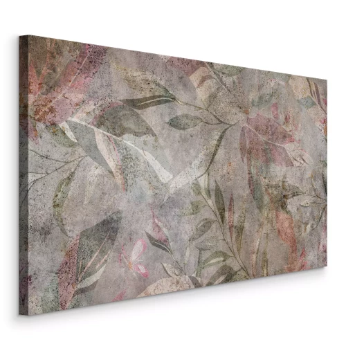 Bild Ein Pflanzenmuster auf einem Hintergrund, der Beton imitiert.