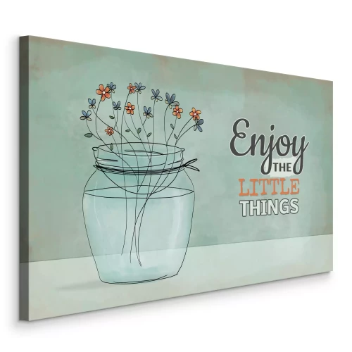 Bild Blumen in einer Vase und ein Zitat auf türkisfarbenem Hintergrund