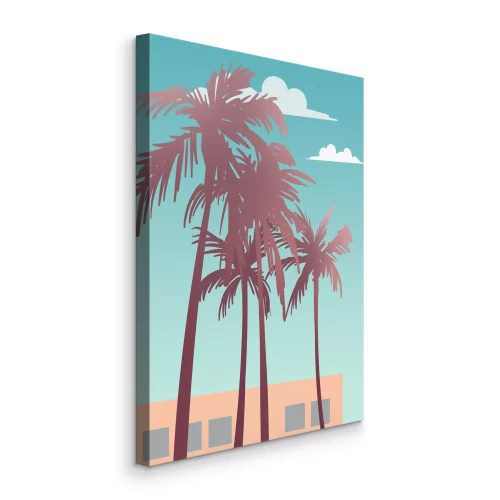 Bild Palmengrafik im Retro-Stil mit einem Gebäude im Hintergrund