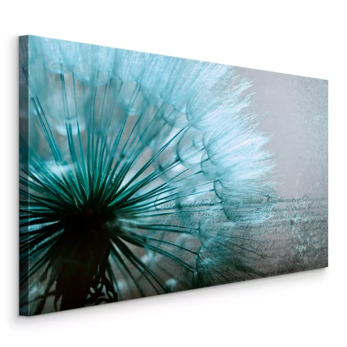 Bild Hellblauer Löwenzahn mit Text im Hintergrund