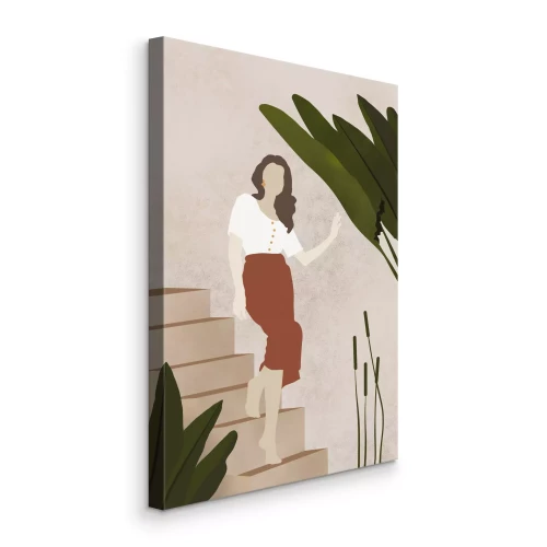 Bild Frau auf der Treppe mit Blättern