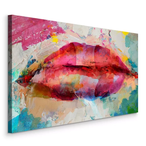 Bild Malerisch rote Lippen auf einem mehrfarbigen, strukturierten Hintergrund