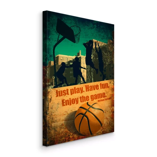 Bild Basketball vor der Kulisse der Stadt, begleitet von einem Zitat von Jordan