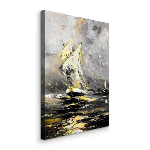 Bild Ein malerisches Schiff auf stürmischer See in Grautönen