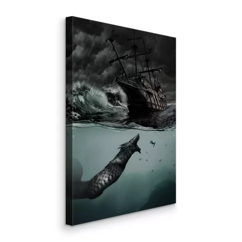 Bild Eine dramatische Szene mit einem Segelschiff und einem Seeungeheuer