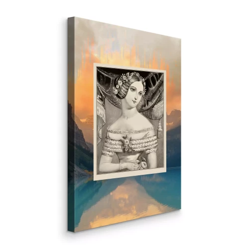 Bild Altes Porträt einer Frau vor einer Landschaftskulisse