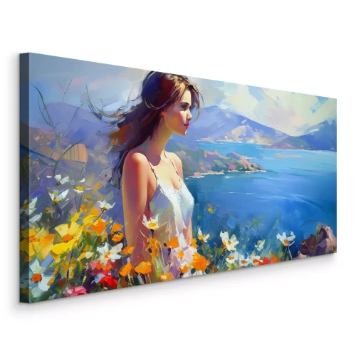 Bild Eine malerische Landschaft mit einer Frau am Wasser