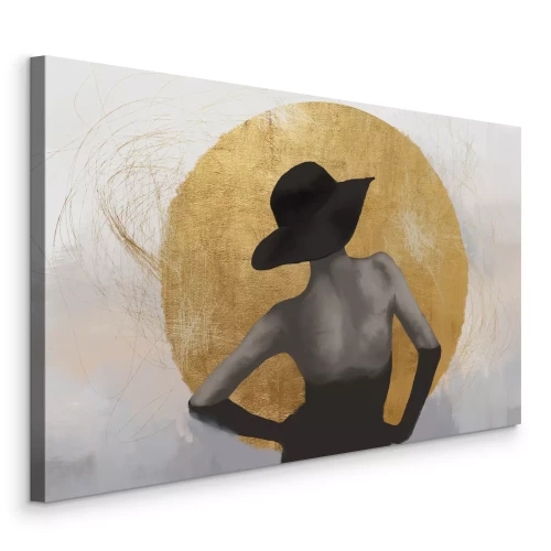 Bild Eine elegante Frauenfigur vor dem Hintergrund eines goldenen Kreises