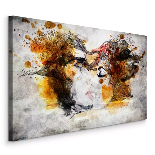 Bild Abstrakter Kuss einer Frau und eines Mannes, gemalt mit Farbe