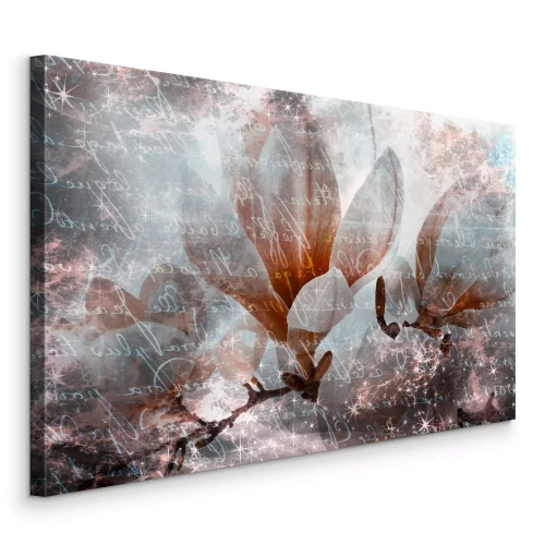 Bild Magnolienblüten vor dem Hintergrund dekorativer Inschriften