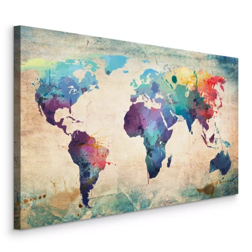 Bild Farbenfrohe, künstlerische Weltkarte im Vintage-Papier-Look