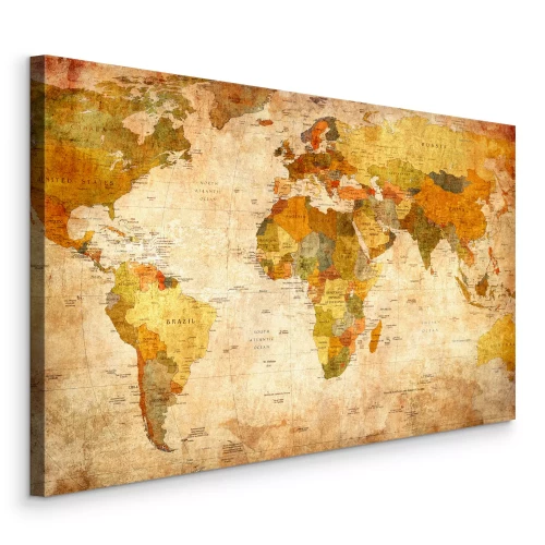 Bild Eine abgenutzte, antike Weltkarte mit Kontinentnamen.