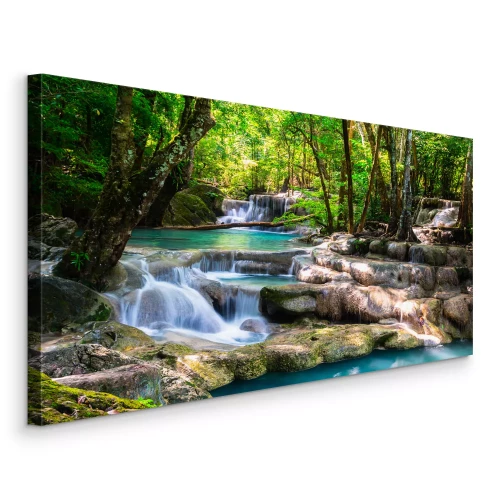 Bild Türkisfarbener Wasserfall in einem grünen Wald