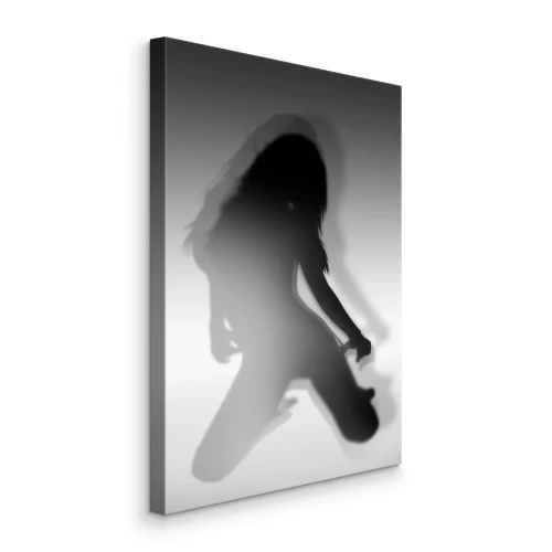 Bild Die Silhouette einer knienden Frau in einem sanften grauen Farbverlauf.