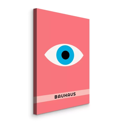 Bild Ein minimalistisches Auge mit der Bauhaus-Inschrift auf rosa Hintergrund.