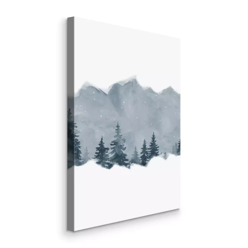 Bild Aquarelllandschaft mit Weihnachtsbäumen vor einer Bergkulisse