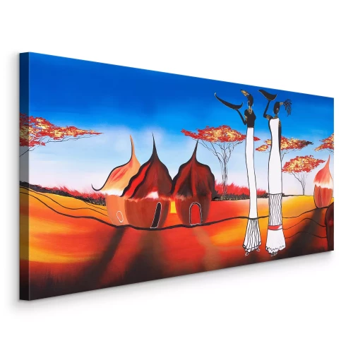 Bild Frauen in traditionellen Hütten in einer afrikanischen Landschaft