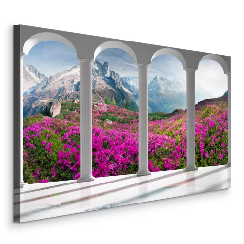 Bild Berglandschaft mit Rosen, eingerahmt von Säulen