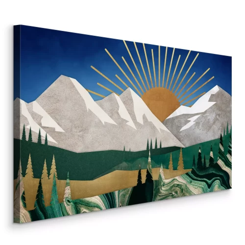 Bild Geometrische Berglandschaft mit Sonne